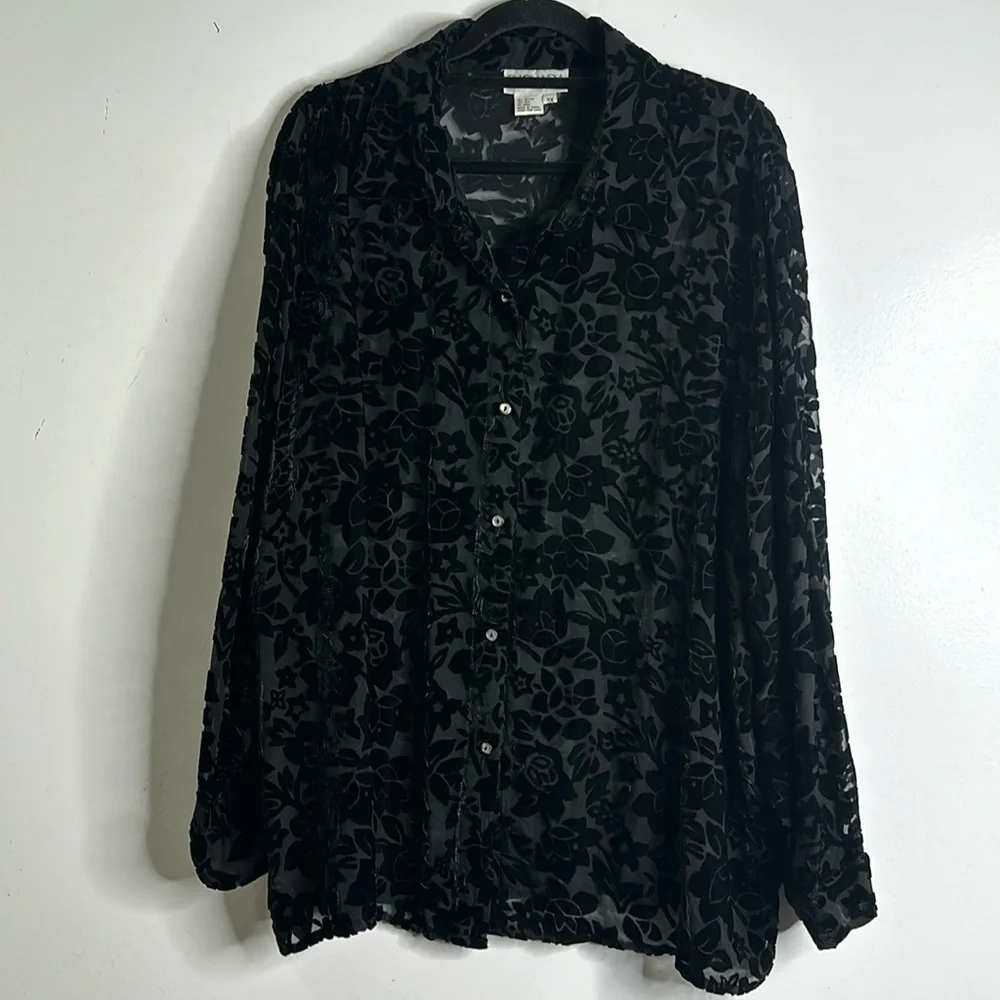 Suchada slik blend button up burnt velvet tunic blouse 3x whimsigoth,, gothic - Picture 3 of 9